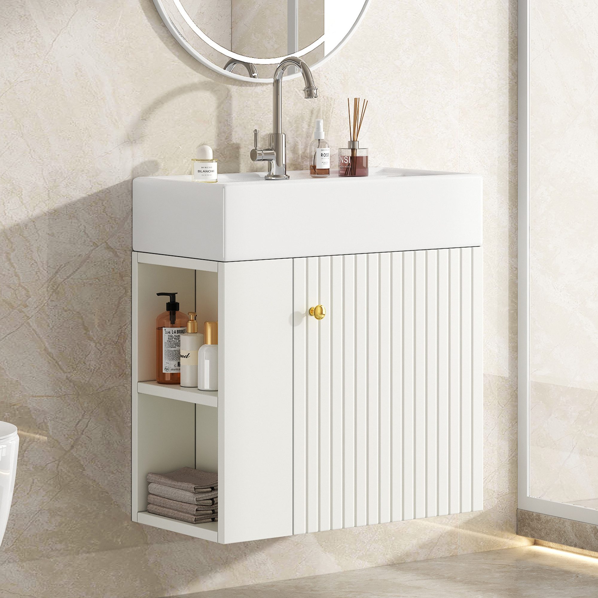 Flieks Waschtisch (1-St., Badschrank Badezimmermöbel wandhängend), Waschbec günstig online kaufen