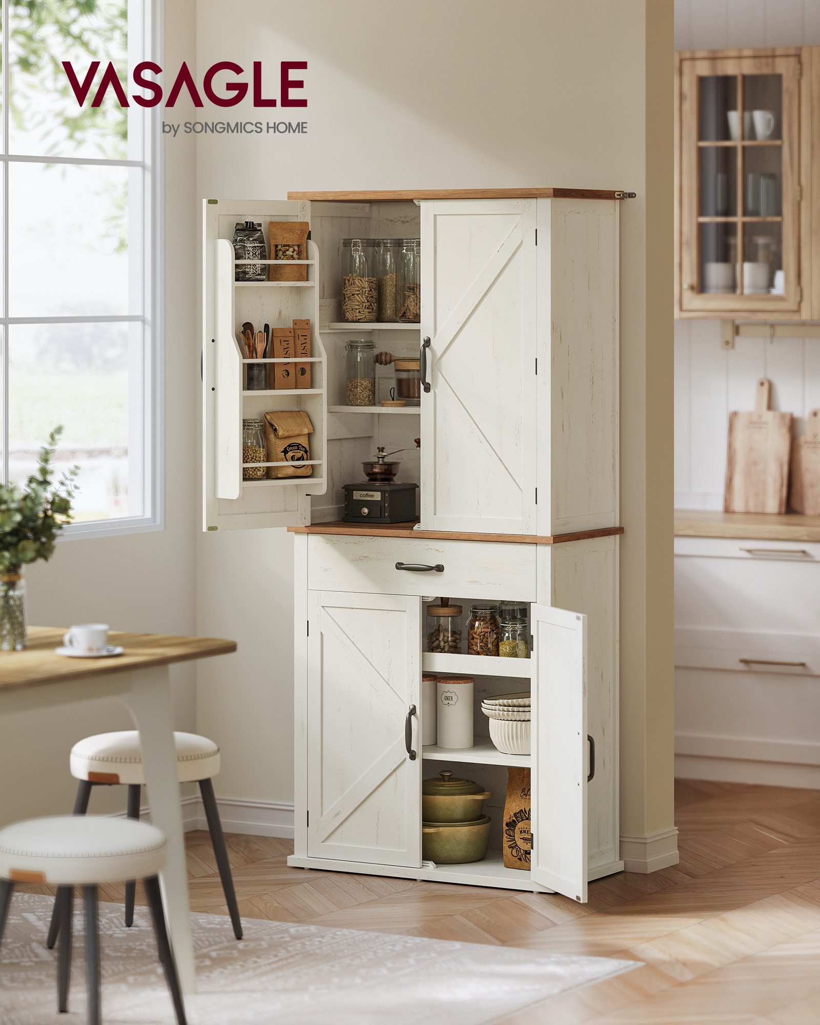 VASAGLE Buffet Küchenschrank Mehrzweckschrank, 4 verstellbare Ablagen 39,5 x 80 x 178,6 cm, für Wohnzimmer Küche, freistehend, Schrank – Bild 2 von 5