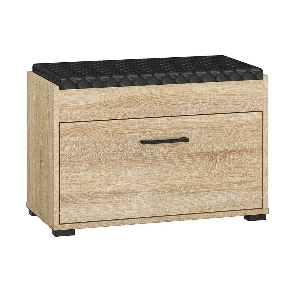 Lomadox Schuhbank CHEB-131, Eiche hell Garderobenbank Schuhschrank gepolstert 69,8x48x33,7 cm