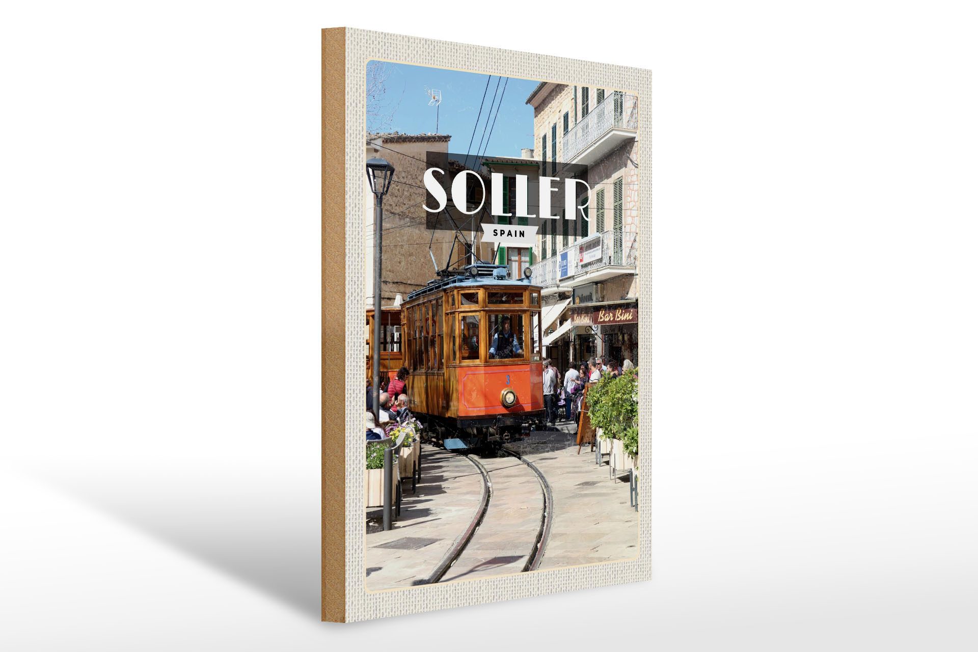 Holzbild Reise 30x40cm Soller Spain Schmalspur-Holzzug