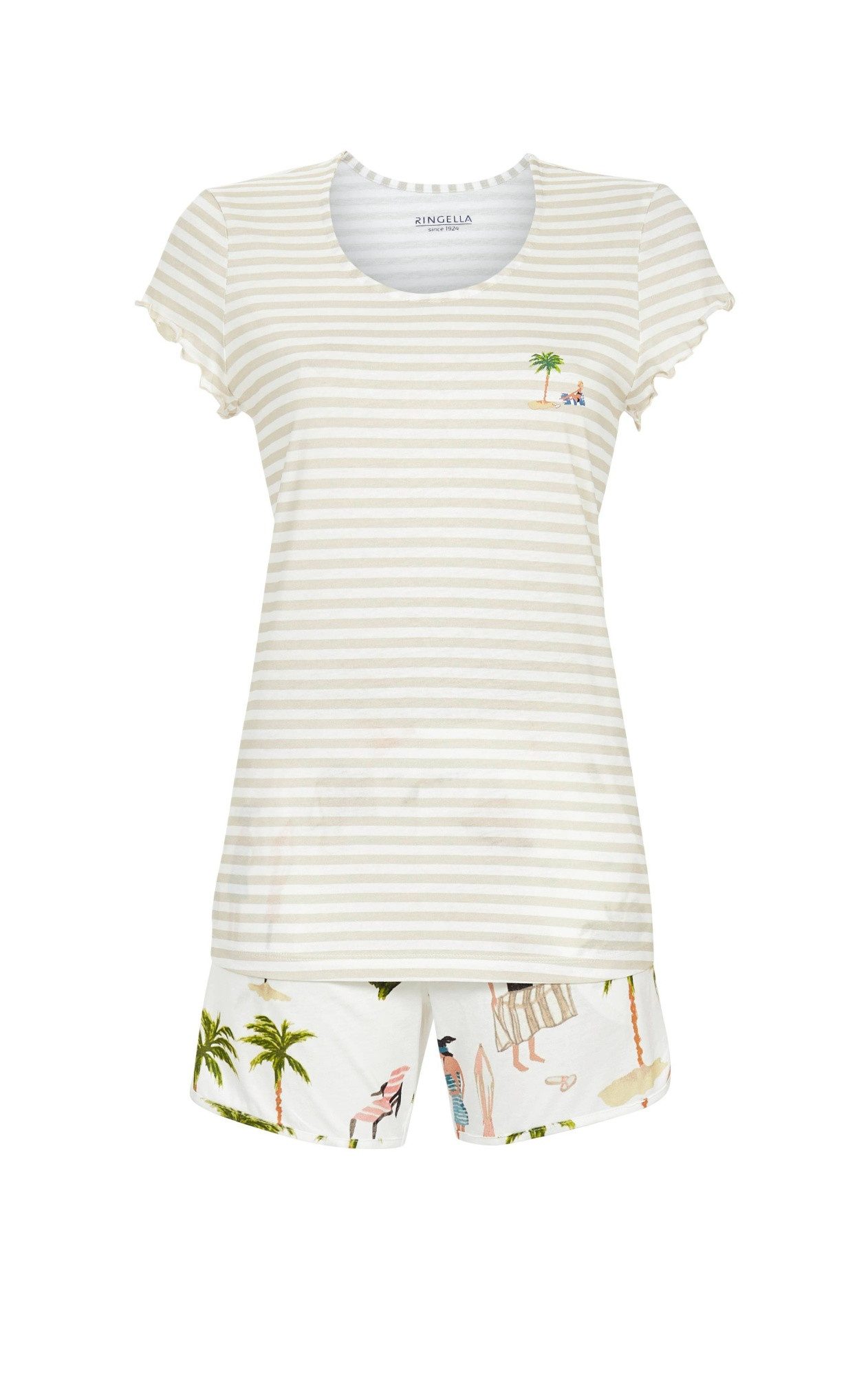 Ringella Shorty Kurzarm mit geringeltem Oberteil und Hose im Palmen-Dessin (2 tlg) 50% Baumwolle 50% Modal