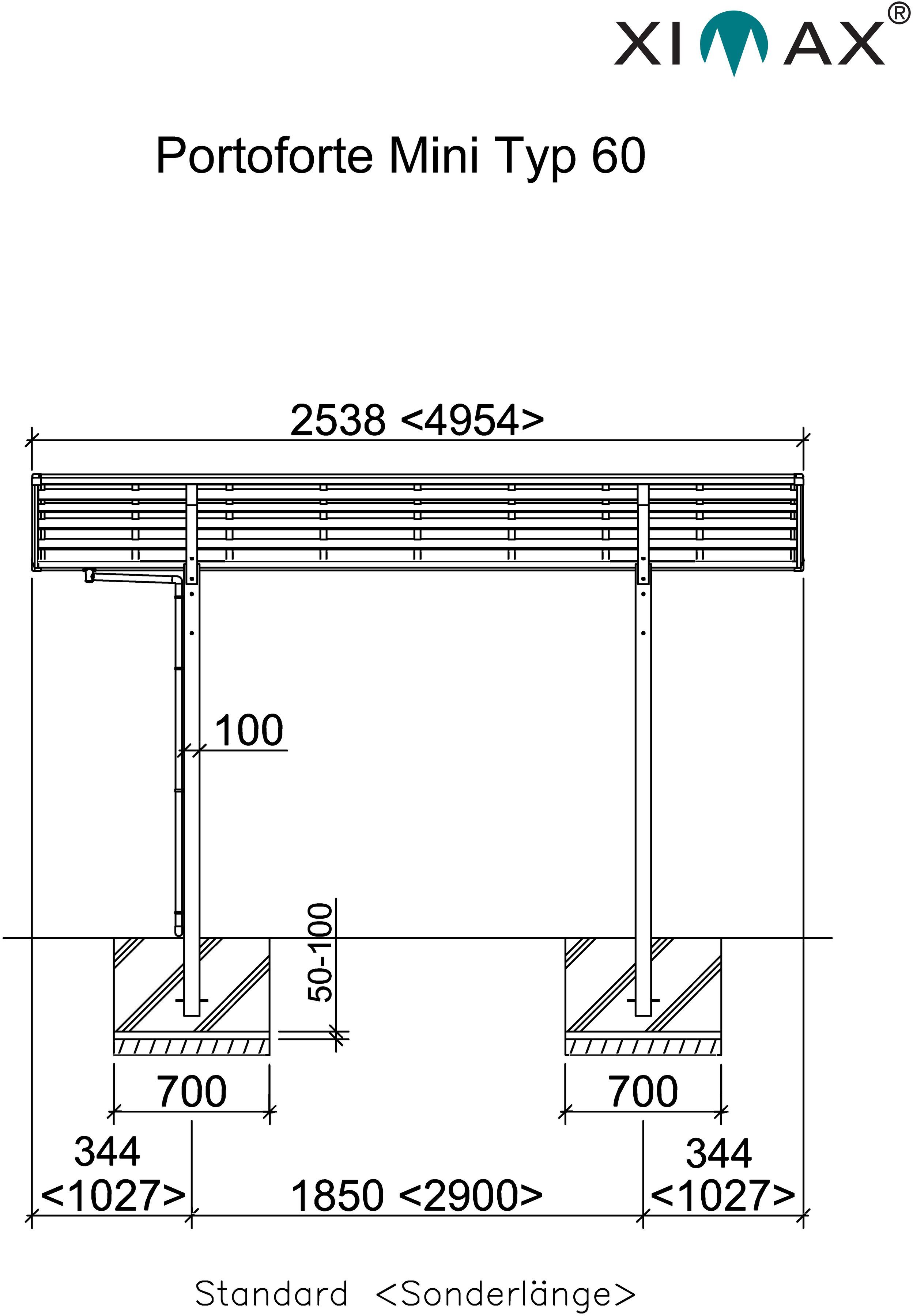 Aluminium 240 Portoforte Einfahrtshöhe, Einzelcarport Typ cm 201x254 Ximax BxT: Mini 60 Standard-schwarz, cm,