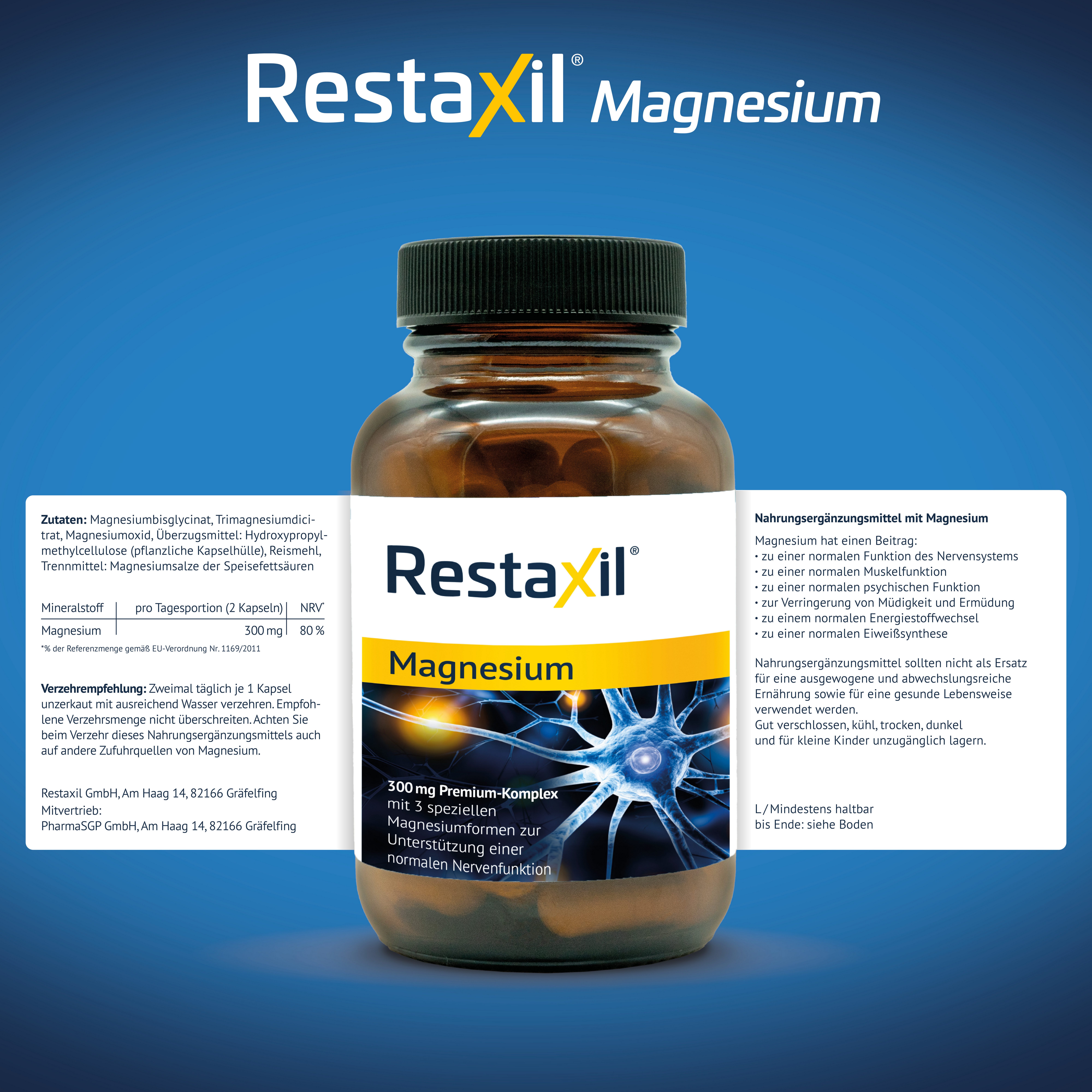 Restaxil Restaxil® Magnesium [60 Stück] – Premium-Magnesium-Komplex Kapsel, 60 g