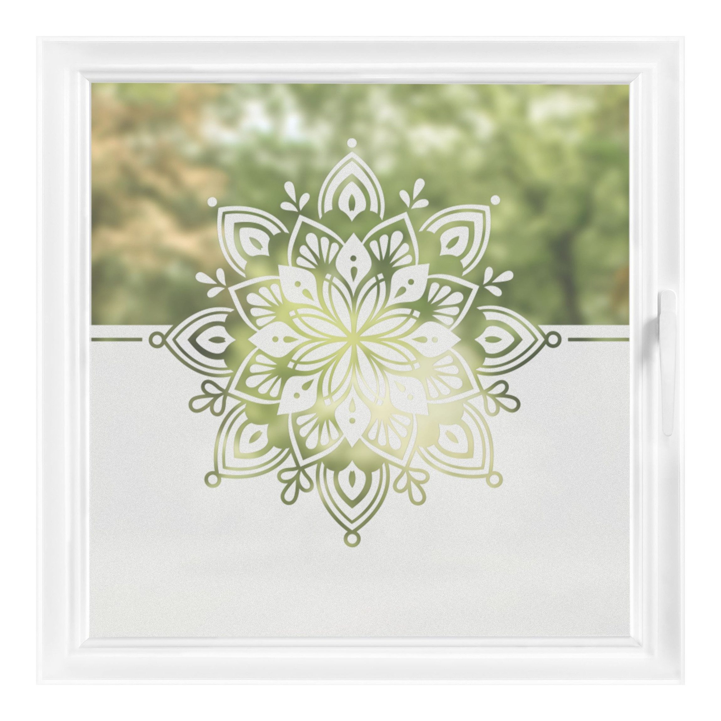 Bilderdepot24 Fensterfolie statisch haftend Motiv Fensterdeko Mandala Ornament Bordüre Wellness, blickdicht, Innen Fenster Tür Balkontür Küche Badezimmer Wohnzimmer Schlafzimmer
