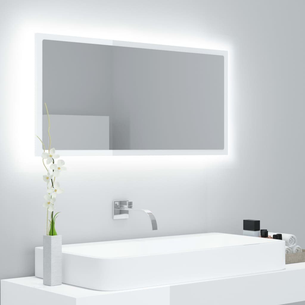 vidaXL Badezimmerspiegelschrank LED-Badspiegel Hochglanz-Weiß 90x8,5x37 cm Acryl (1-St) Weiß und Sonoma-Eiche