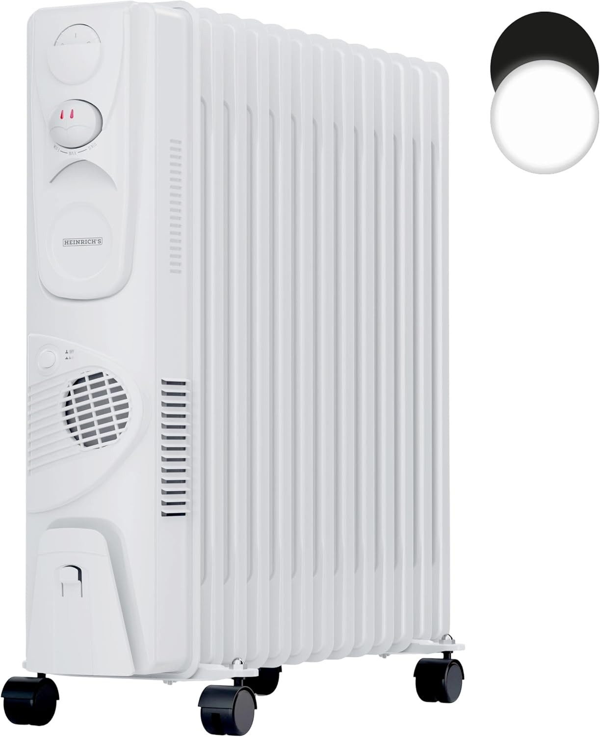 Heinrich´s Ölradiator 13 Rippen, 2900W, Elektrischer Heikörper, mit Ventilator, 3 Heizstuefn, Thermostat-Regelung