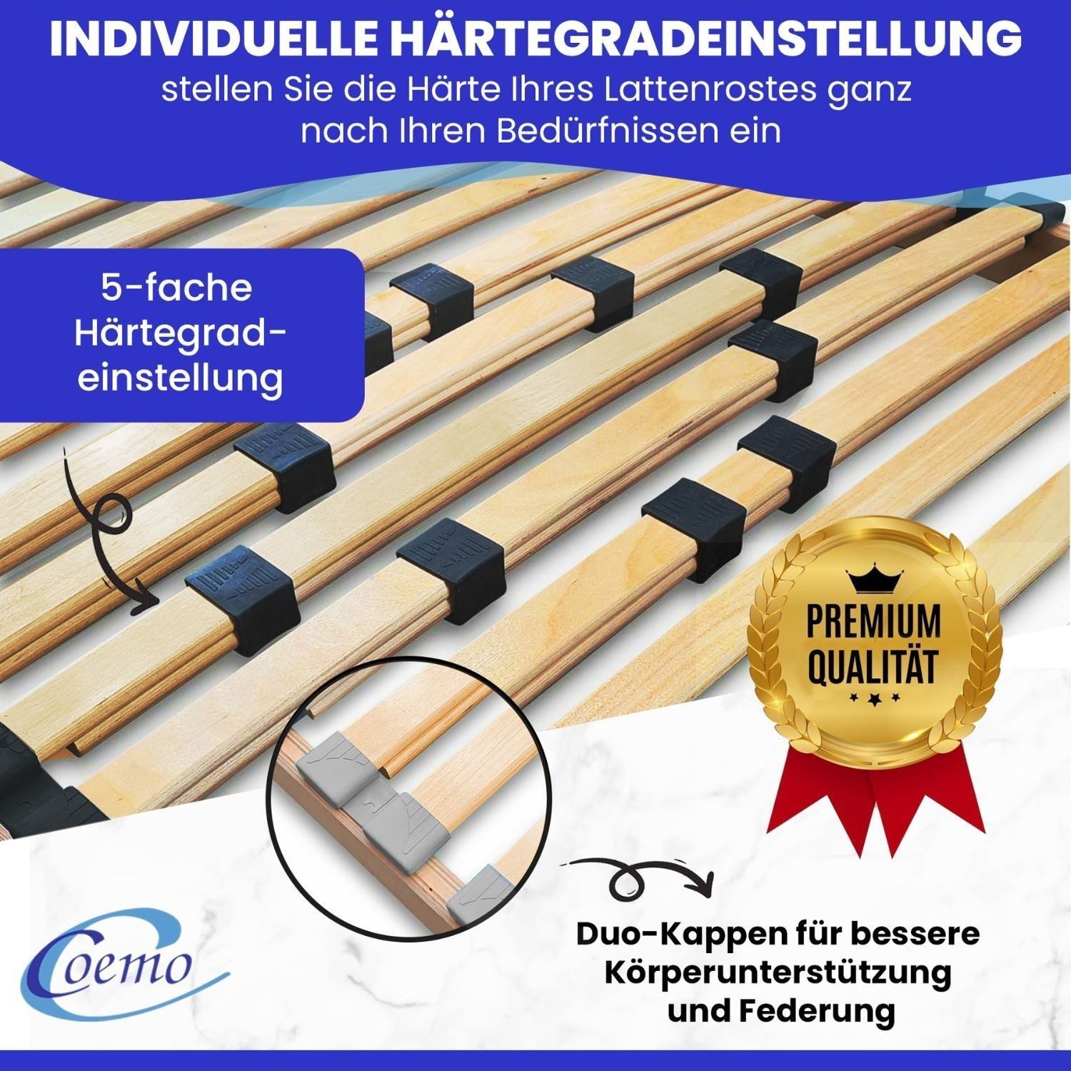 Lattenrost XXL Big Size, Coemo, Kopfteil nicht verstellbar, Fußteil nicht verstellbar, preisgünstige Selbstmontage, extra stabil auch für Übergewichtige, bis 200 kg belastbar, 80 x 200