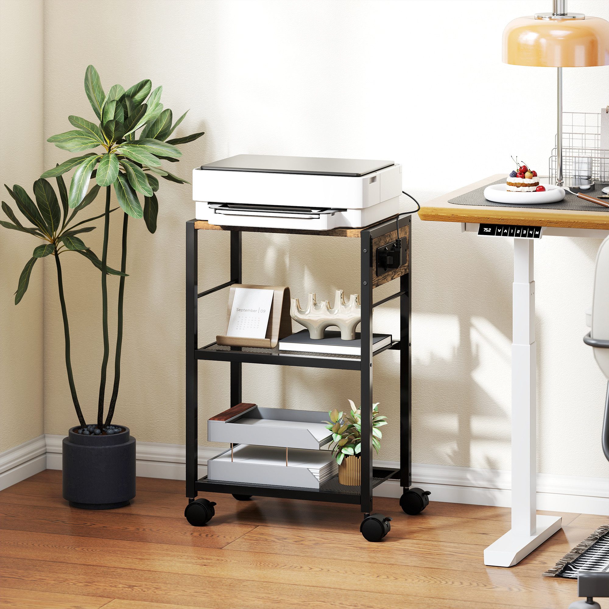 HOMCOM Aktenschrank mit Rollen, Steckdosen, USB- und USB-C-Anschlüsse (Druc günstig online kaufen