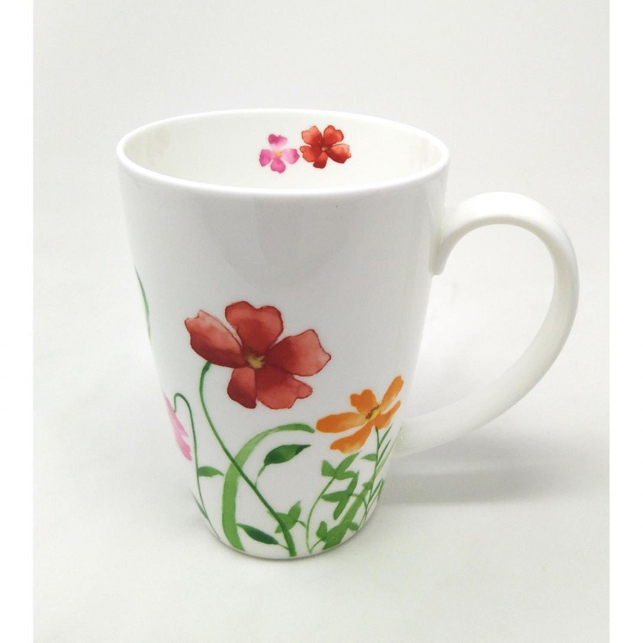 Becher Porzellan Blumen, H:13.5cm B:10cm Weiß Porzellan, L:14cm D:10cm TeaLogic