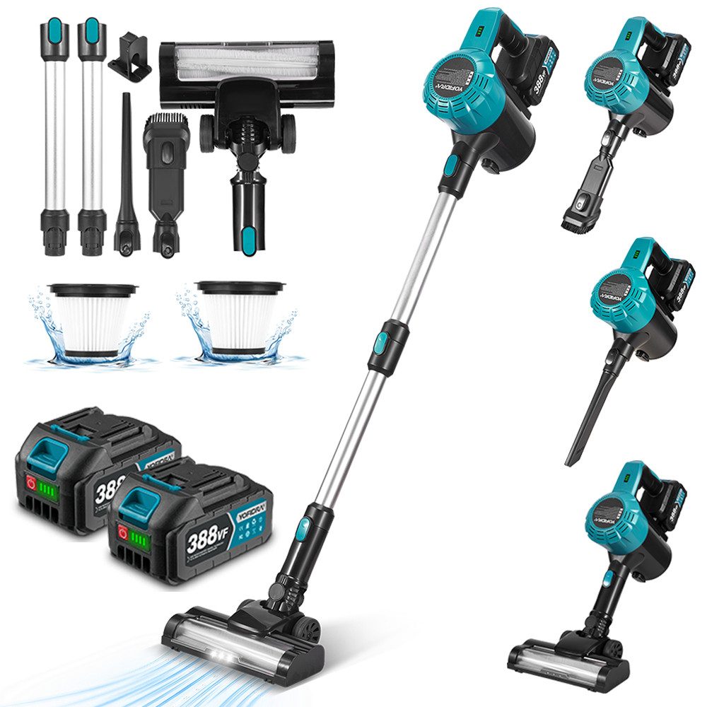 Yofidra Akku-Hand-und Stielstaubsauger 30 kPa Akku Staubsauger 4-in-Staubsauger Kabellos mit 2x Akkus, 600 W, beutellos, 1500 ml Für Tierhaare/Teppiche/Hartböden/Auto
