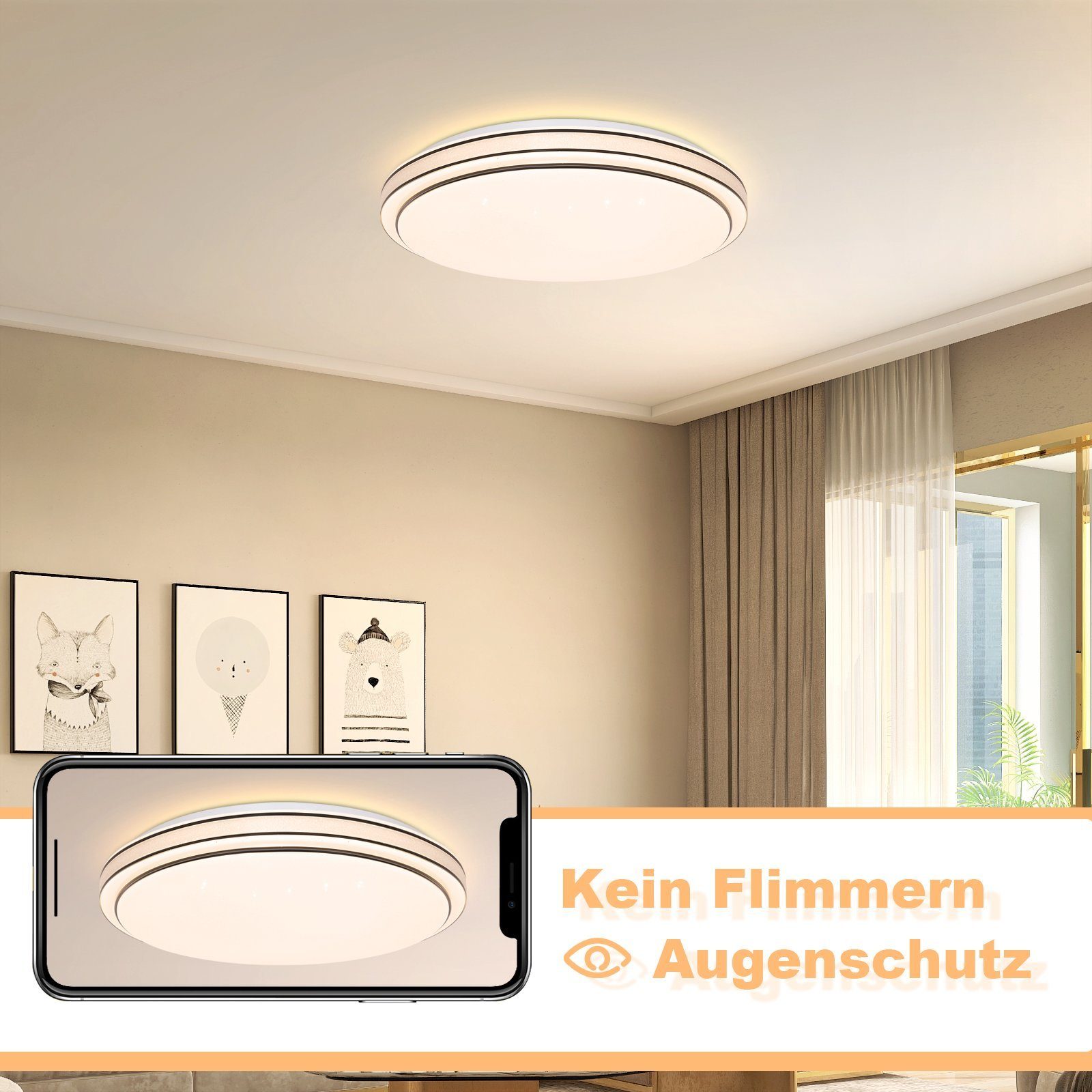 fest LED Flurlampe Schlafzimmerlampe Sternenhimmel Nettlife Deckenleuchte 12 integriert, Rund, W LED