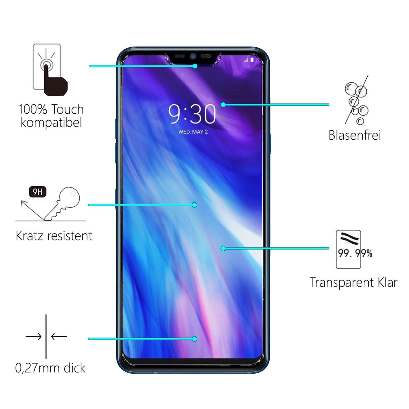 CoolGadget Schutzfolie Panzerfolie für LG G7, (9H Härtegrad, 2x Schutzglas, 1xReinigungset), Displayfolie Panzer Schutzfolie 2 Stück für LG G7 Glas Folie