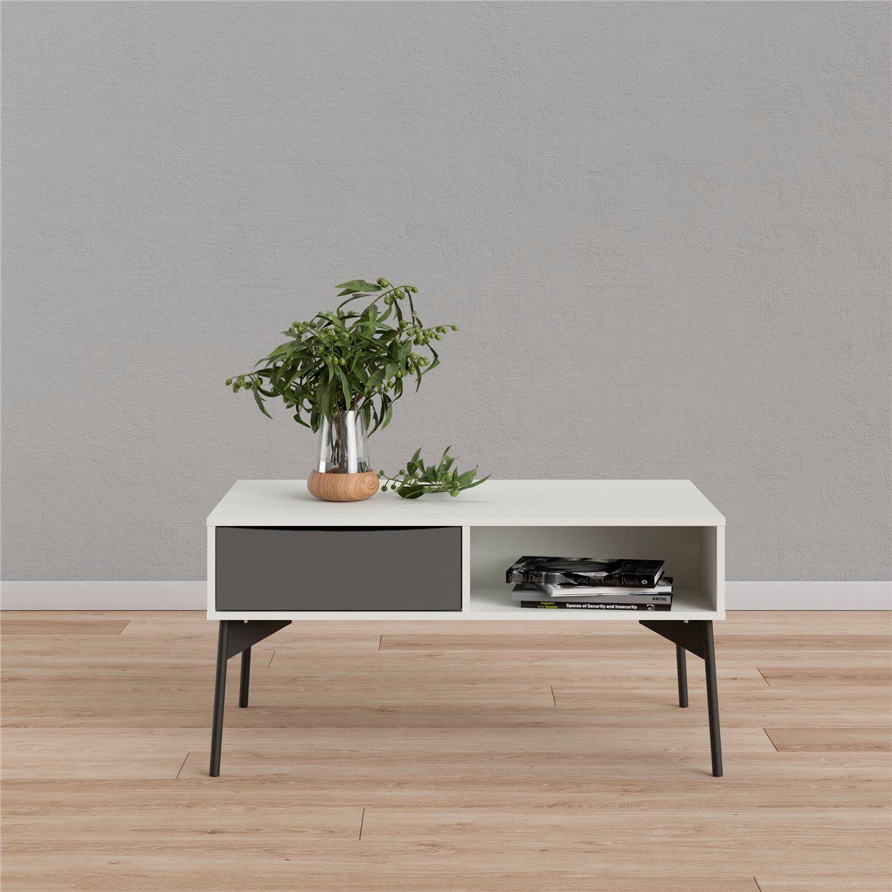 Home affaire Couchtisch Fur, Stahlgestell, Schublade und Holz-Optik Tischplatte, Breite 98,7 cm weiß | weiß