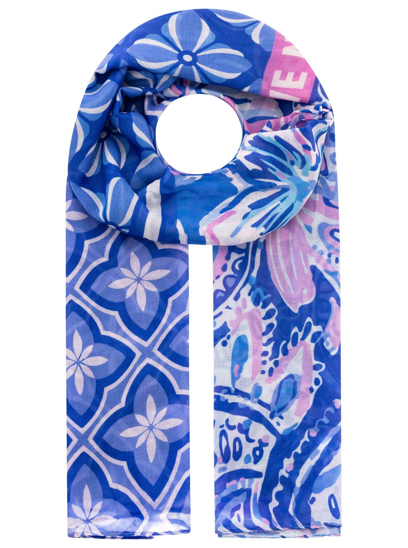 Zwillingsherz Schal "Happiness is all we need", Florales Mustermix, transparent