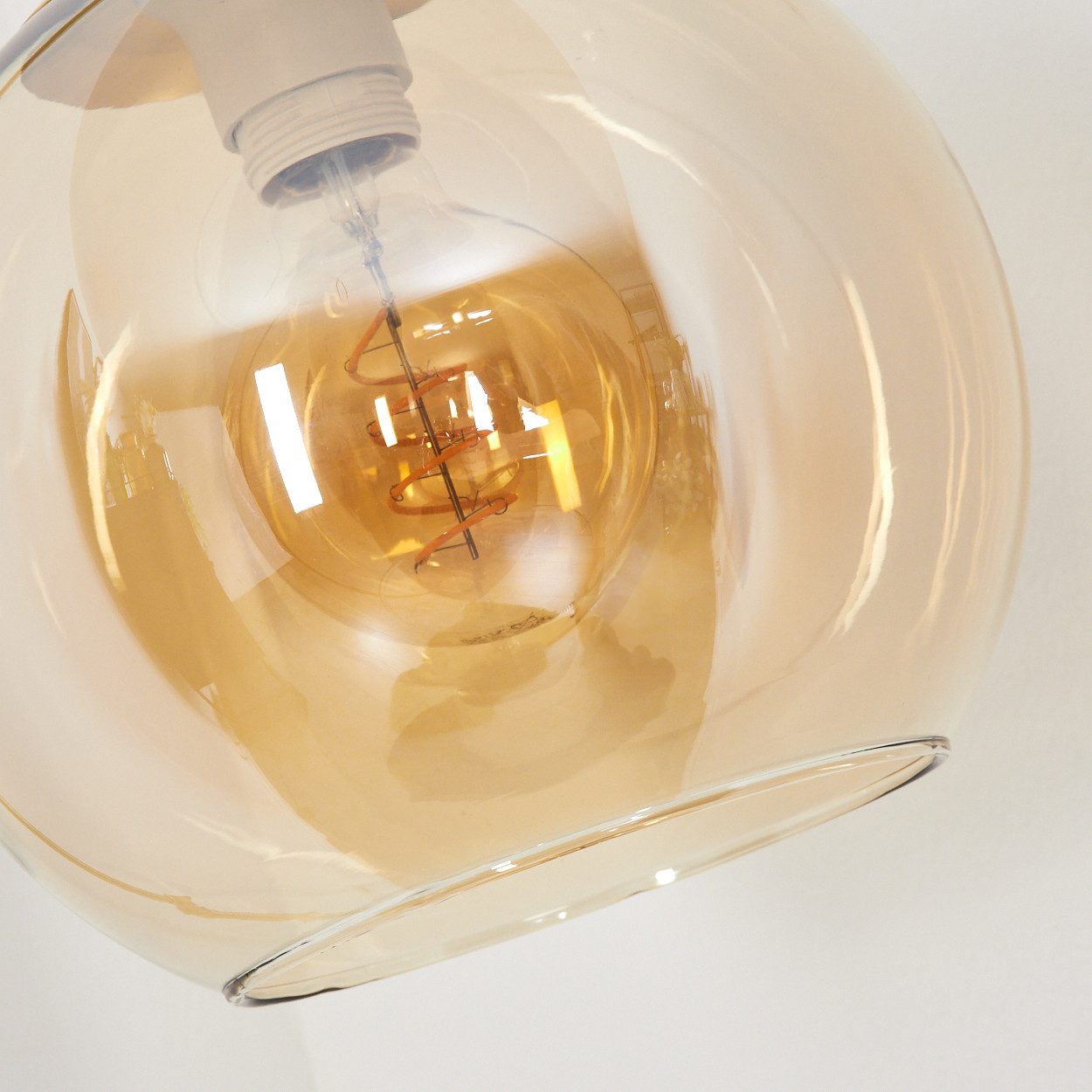 hofstein Stehlampe Stehlampe aus Metall/Glas in Messing/Bernstein, ohne Leuchtmittel, mit Glasschirm (25 cm) u. Fußschalter, 1 x E27, ohne Leuchtmittel