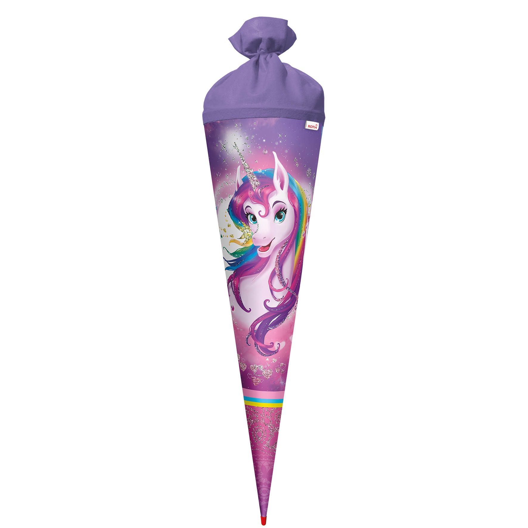 Roth Schultüte Roth Motiv-Schultüte Einhornportrait, 70cm, rund, Filzversch., Glitter, Verschluss Filz