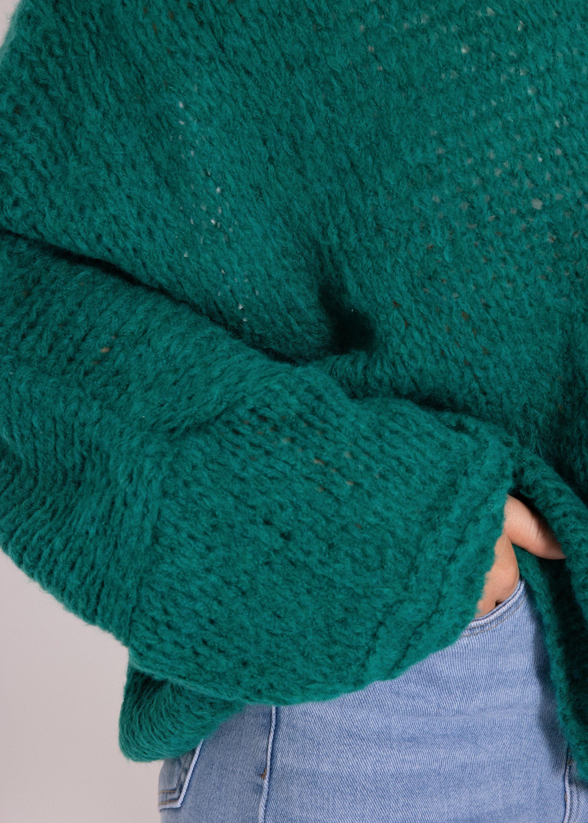 SASSYCLASSY Strickpullover Oversize Pullover Grobstrick Italy Damen aus Made mit Beige lang Lässiger in Rundhals-Ausschnitt, weichem Strickpullover