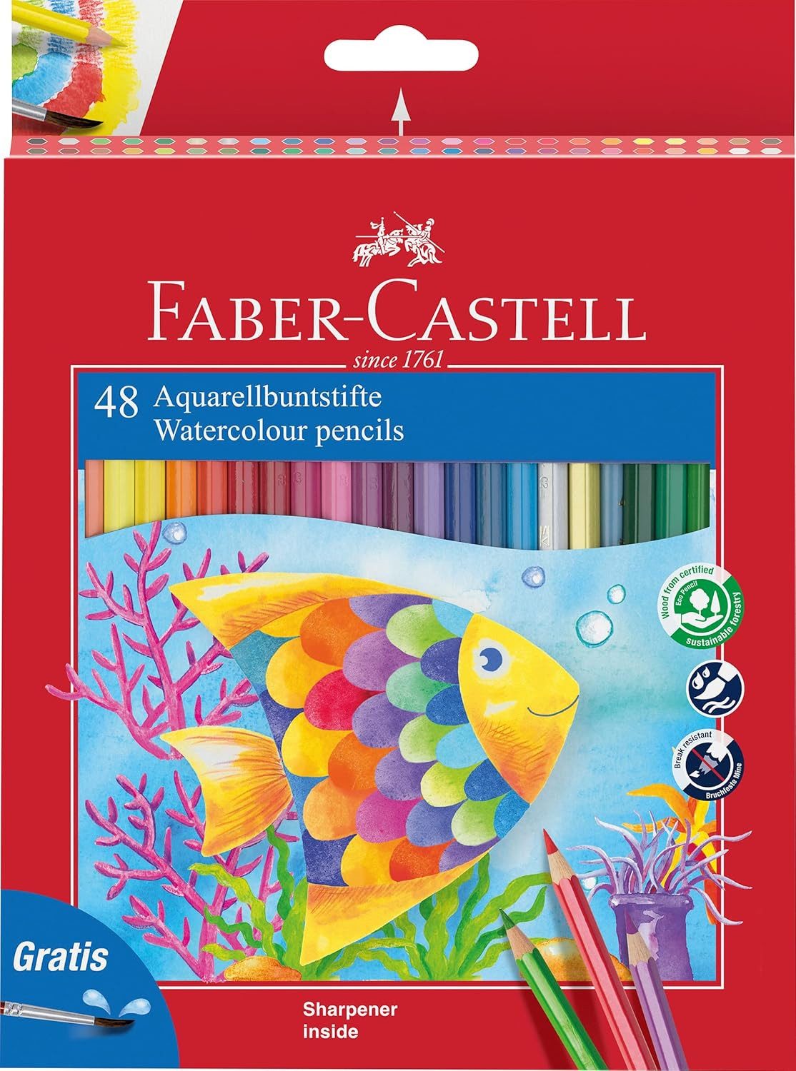 Faber-Castell Aquarellstifte Buntstifte Set Classic Colour, 48-teilig, bruchsicher, inkl. Pinsel
