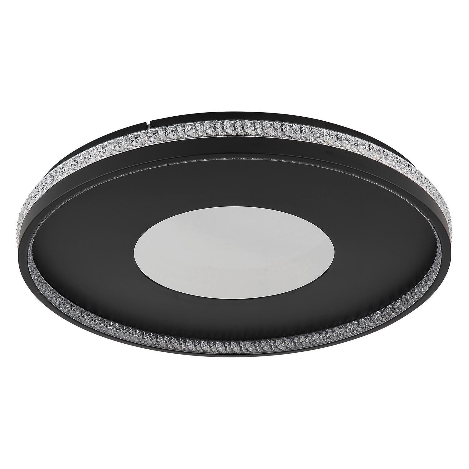 GLOBO LIGHTING LED Deckenleuchte BERNADETTE, Schwarz, Metall, Kristalloptik, Anpassung der Farbtemperatur, Dimmfunktion, LED fest integriert, Extra-Warmweiß, Neutralweiß, Tageslichtweiß, Fernbedienung, Infinity-Effekt, Ø 50 x 6,5 cm