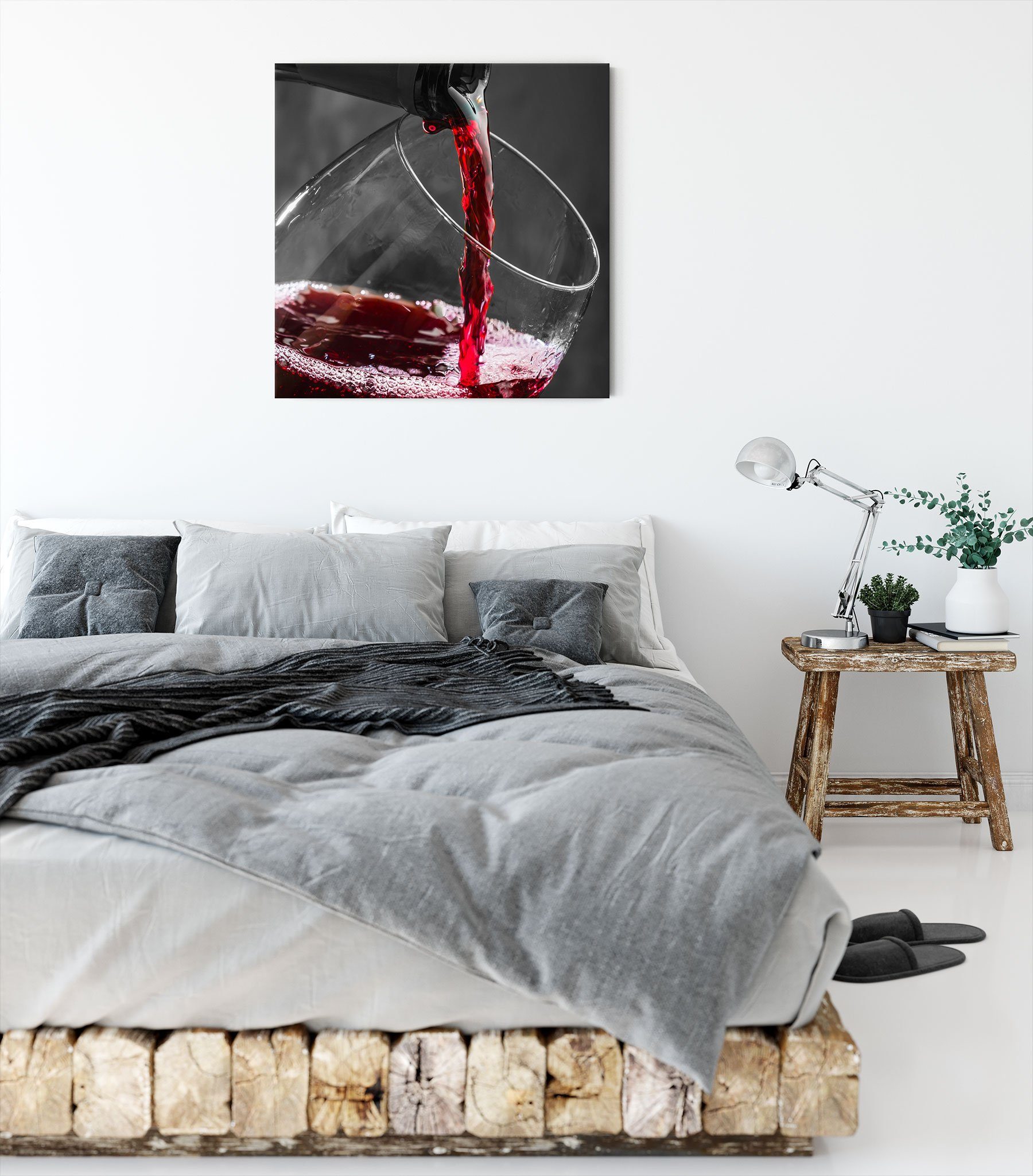 Rotwein, köstlicher bespannt, Leinwandbild (1 köstlicher fertig inkl. Rotwein St), Pixxprint Leinwandbild Zackenaufhänger