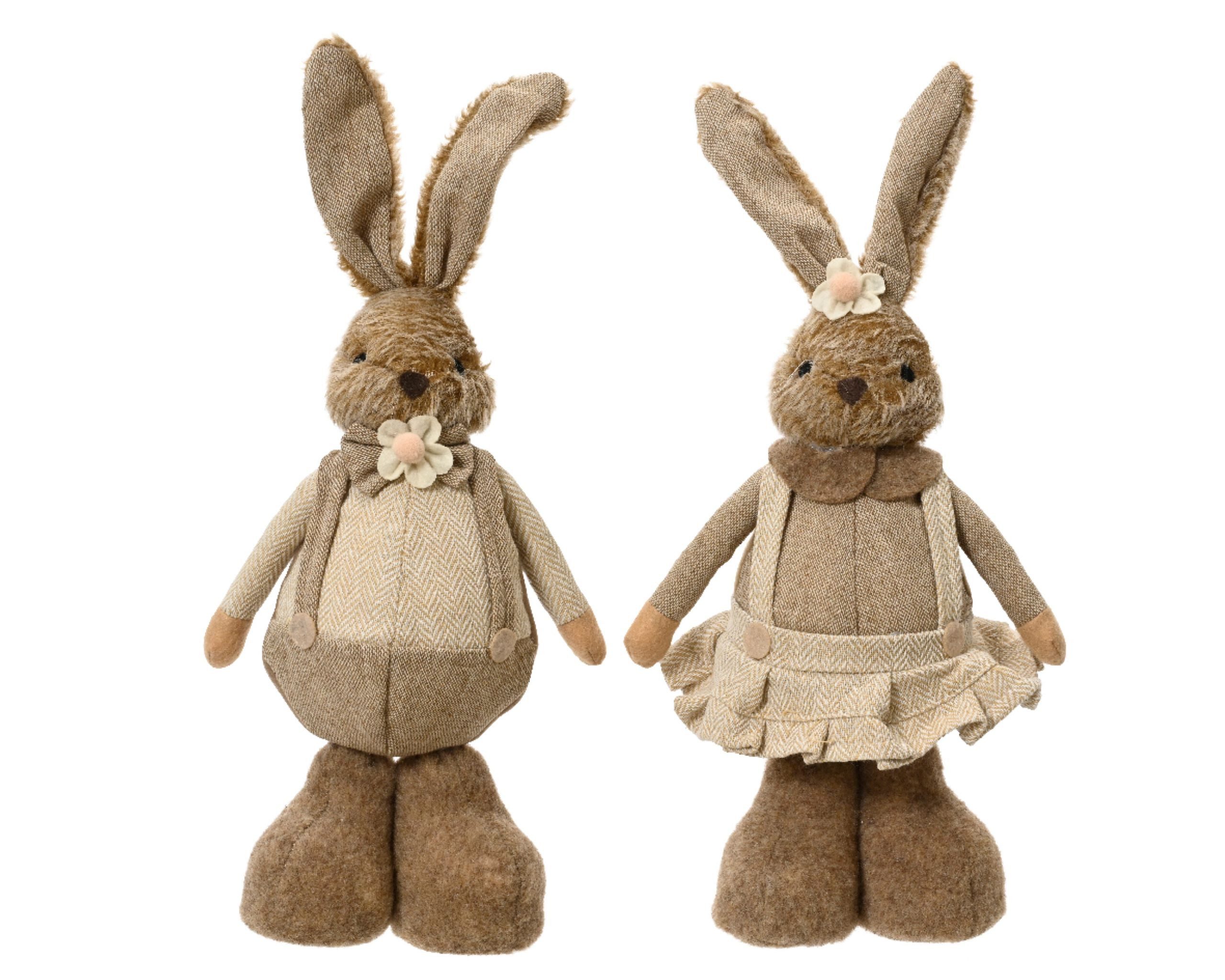 Kaemingk Osterhase, Dekofiguren Hase & Häsin 30cm Plüsch 2er Set Braun / Beige