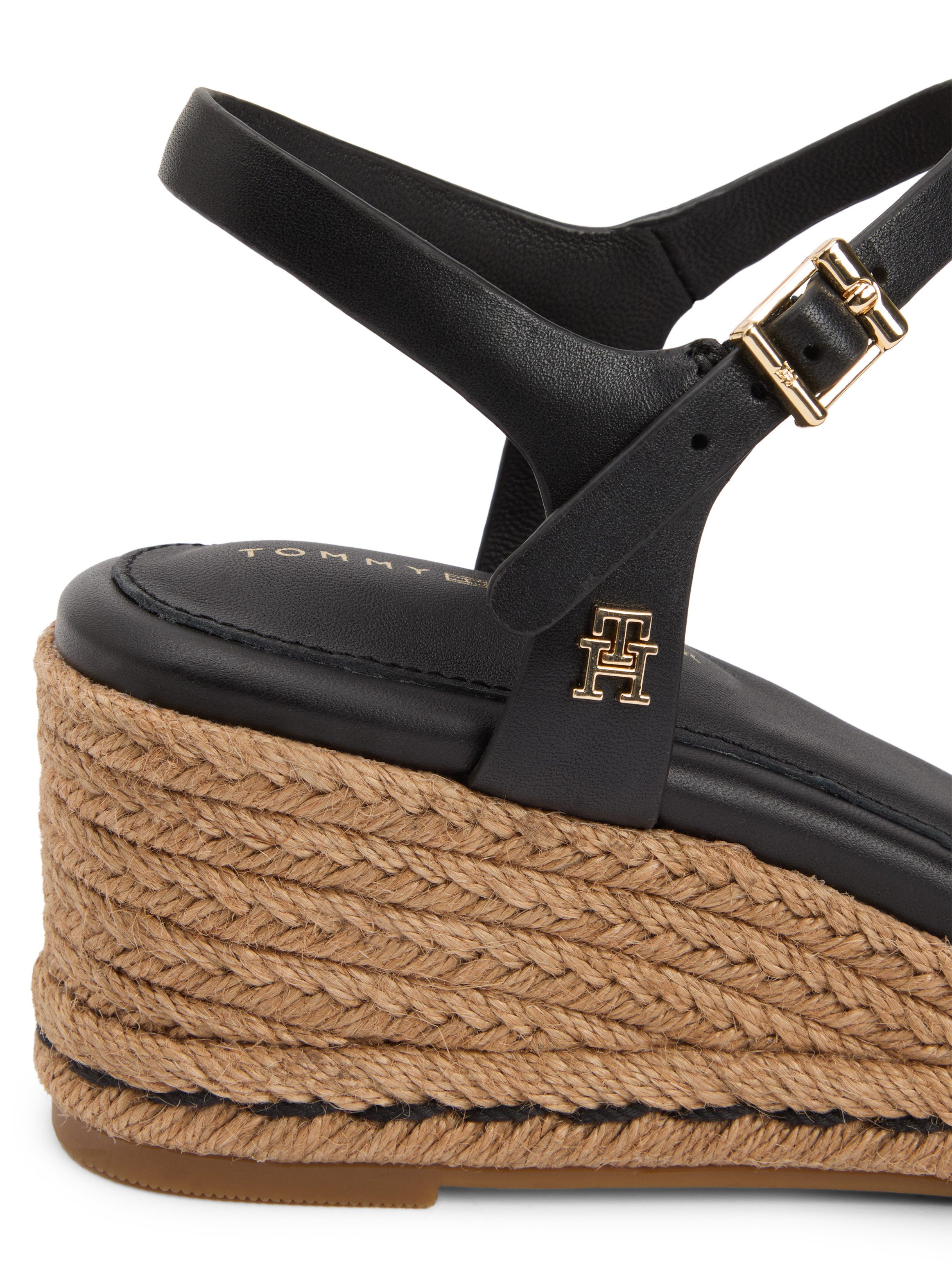 Tommy Hilfiger MID WEDGE ESPAD LEATHER Keilsandalette Sommerschuh, Riemchensandale mit TH-Logoemblem - in schmaler Form