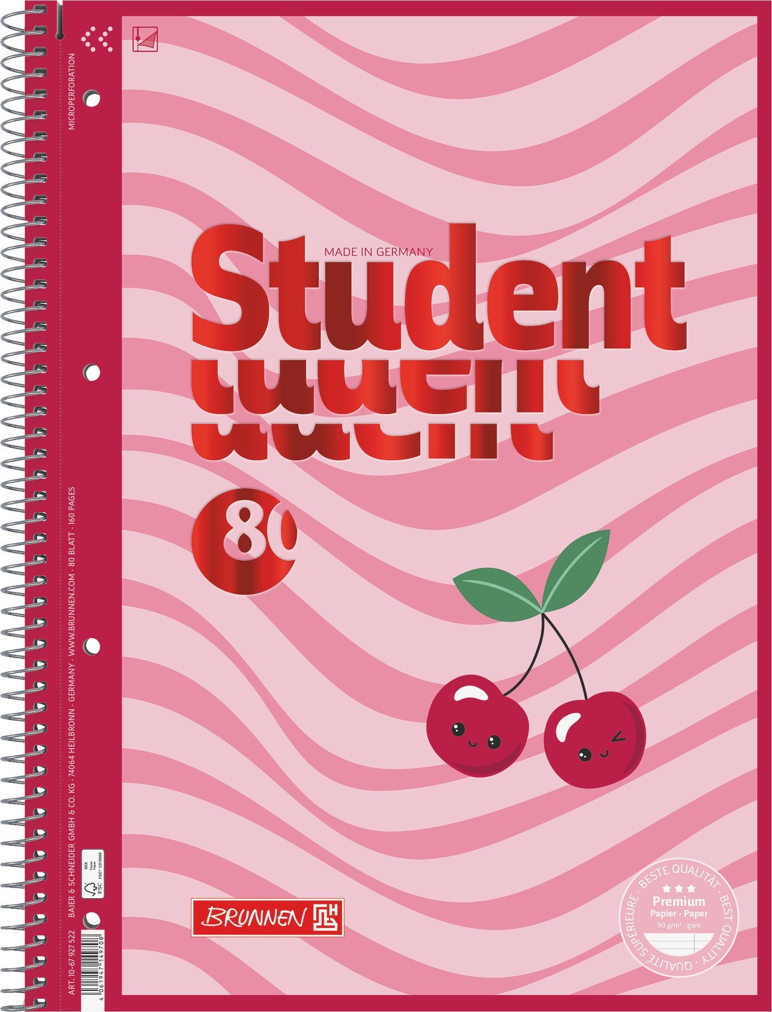 Baier & Schneider Collegeblock Collegeblock Premium Student Fruity Love liniert A4