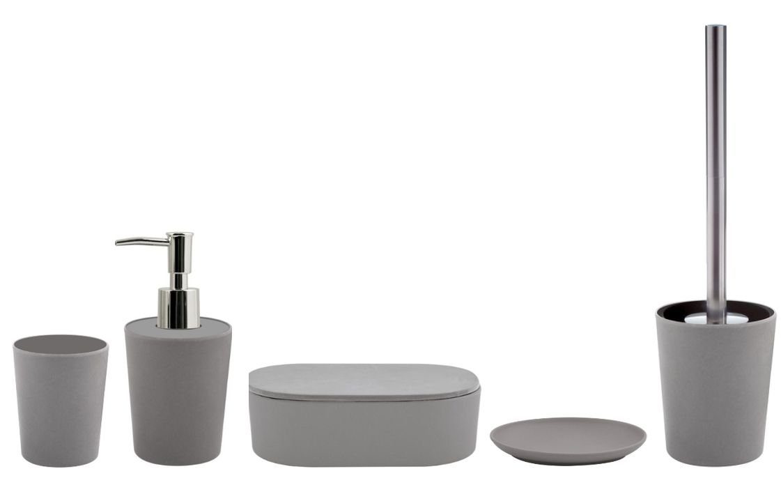 spirella Badaccessoires-Sets Bad-Zubehör-Set TAKEO, 100% Bambus, aus natürlichen Fasern, Eco-Friendly, Farbe grau, Komplett-Set Badezimmerzubehör, 5 tlg., Ökologisch nachhaltig