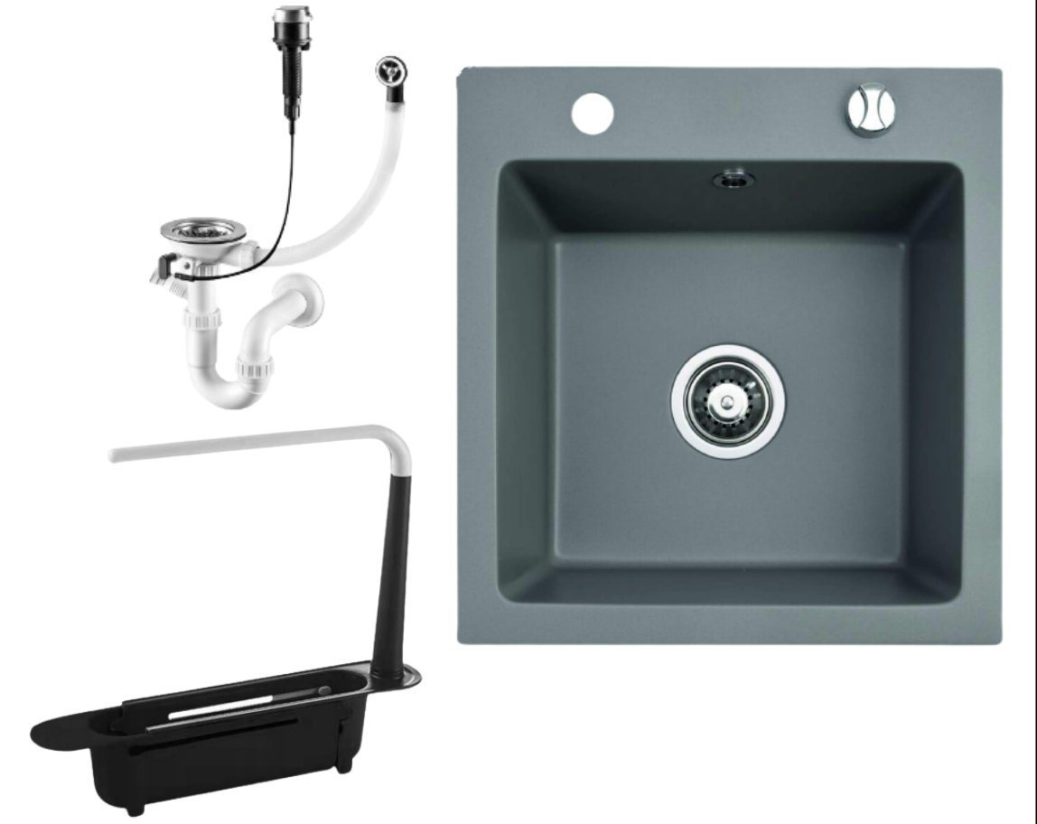Thumbnail - Faizee Möbel Granitspüle Granitspüle 48x50+Organizer (Armatur wählbar)Spülbecken Einbauspüle