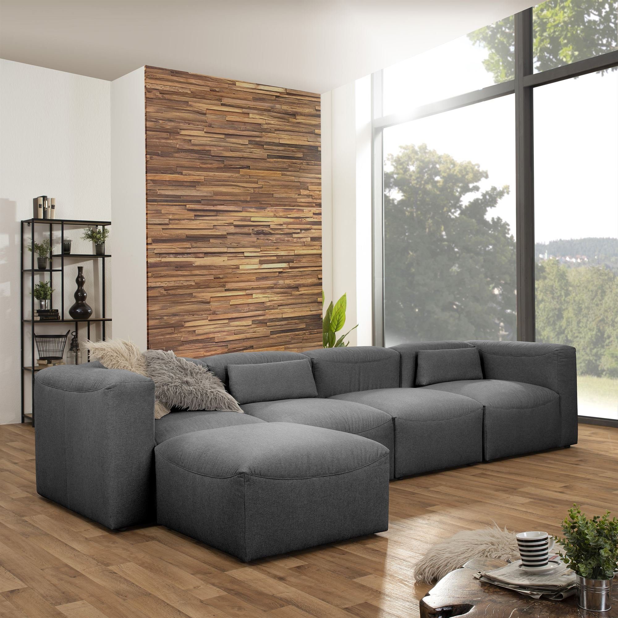 58 aufm Kessel Sofa Sofa 4-Sitzer + Hocker Kaleigh Bezug Flachgewebe, Sparpreis inkl. Kostenlosem Versand 1 Teile, hochwertig verarbeitet,bequemer Sitz