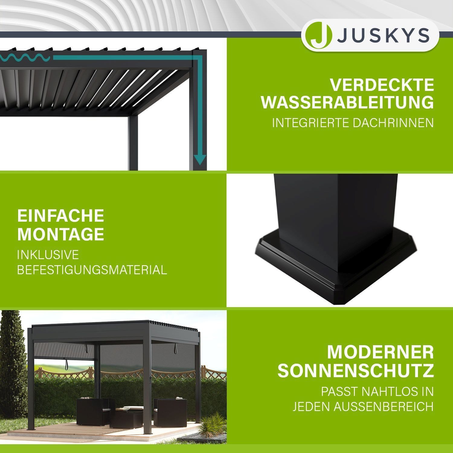 Juskys Terrassendach Tahiti, BxT: 300x400 cm, Lamellendach, Pergola für Garten, inkl. Seitenwand 3m