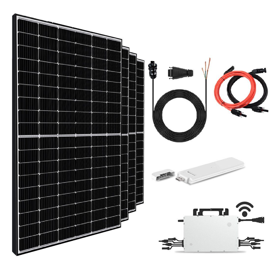 Stegpearl Solaranlage 1660W Photovoltaik Balkonkraftwerk (4x415W) Black Frame Solarmodule, Monokristalline, (Hoymiles HMS-1600-4T (Die Freigabe der Verbindung für 4 Module) WLAN drosselbar Wechselrichter, Wasserdichtigkeitsklasse, Antireflexbeschichtung, Balkon-Solaranlage steckerfertig für Ihr Haus, Plug & Play)