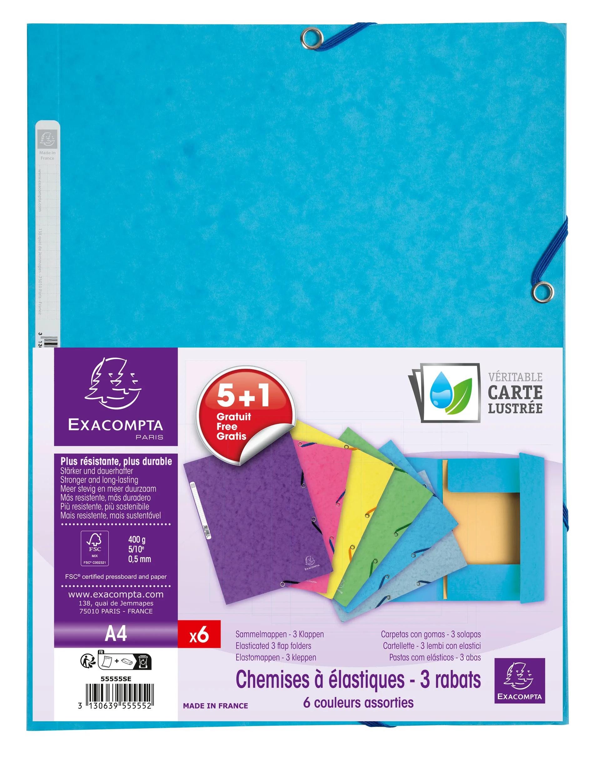 Organisationsmappe 8x Set 5+1 Eckspannmappen Gummizug Colorspan 400g A4 sortiert 55555SE