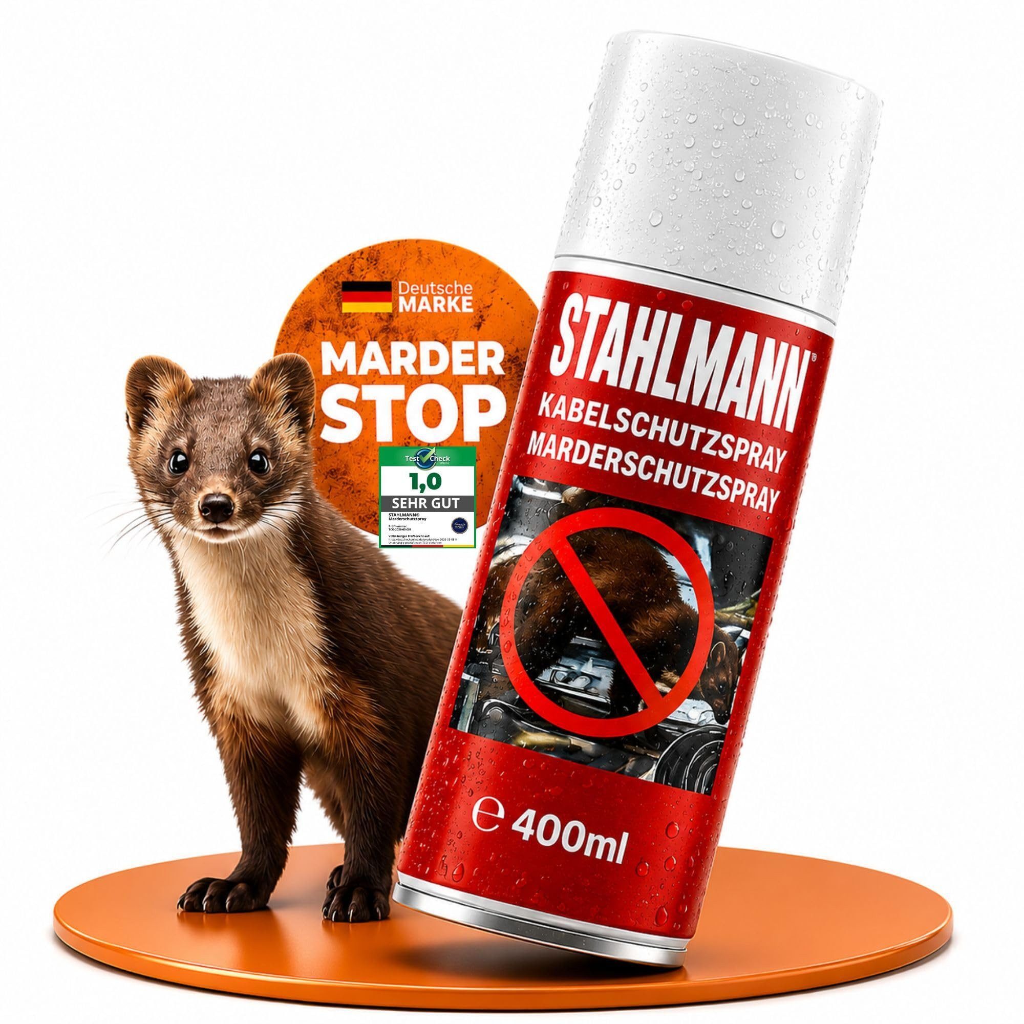 STAHLMANN Marderspray Marderschreck Auto [400 ml] Marderabwehr Motorraum Langzeitschutz, 400 ml, 400 ml, für Kabel und Schläuche, Langzeitschutz, ohne Montage