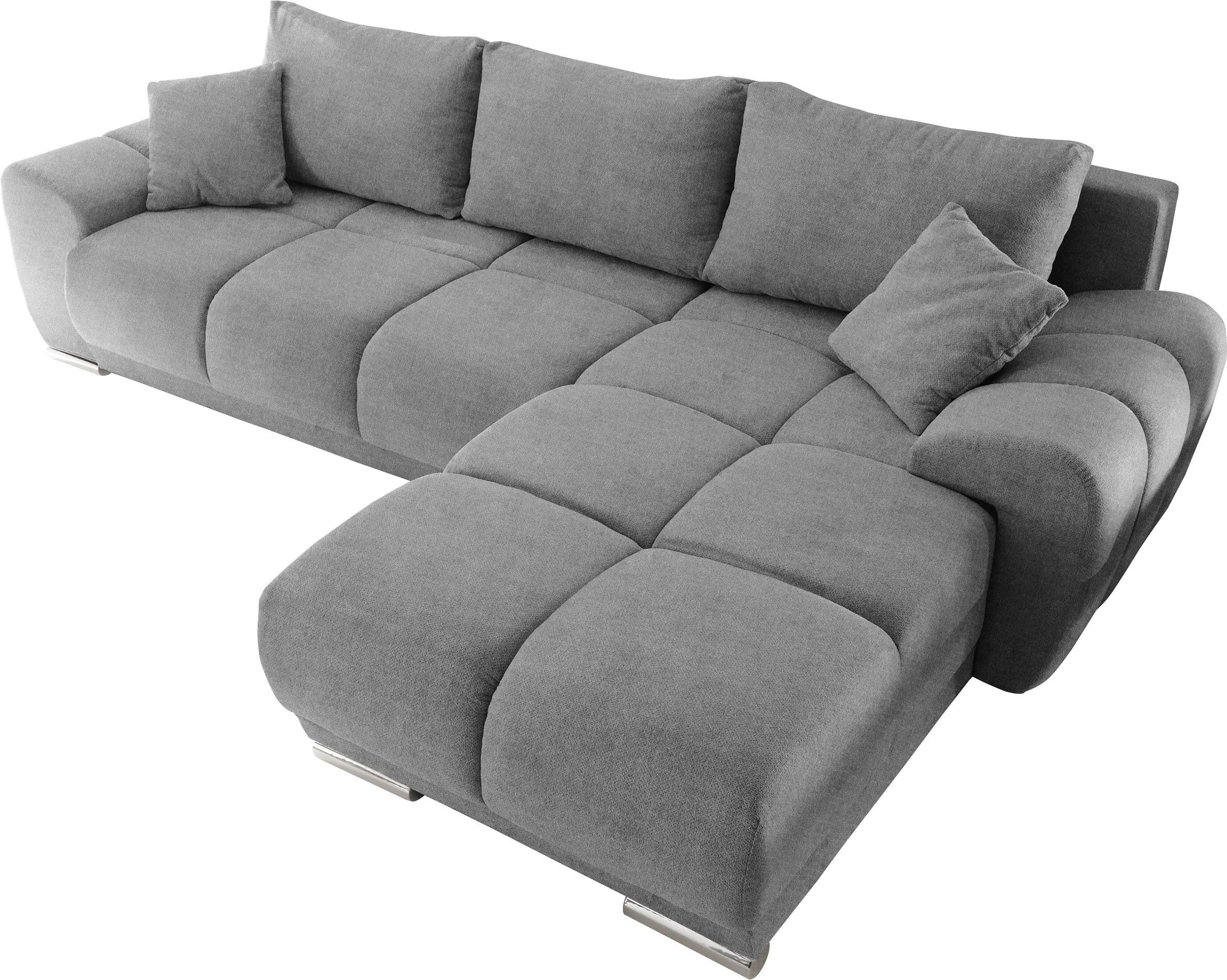 ED EXCITING DESIGN Ecksofa Anton L-Form, mit Bettfunktion, Bettkasten & 2 Zierkissen