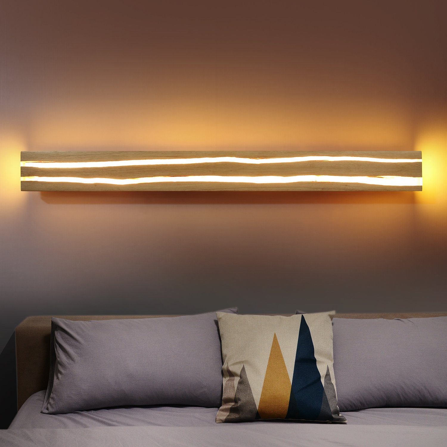 fest ZMH Beleuchtung LED Treppe Flur Wandleuchte LED integriert, Holz Warmweiß Nachtlampe Wohnzimmer, 18W