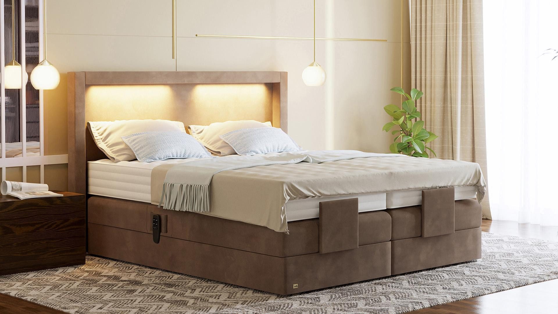 PAARA Boxspringbett elektrisch verstellbar mit LED mit Matratze - Modell Barcelona, mit einzigartigem Belüftungssystem