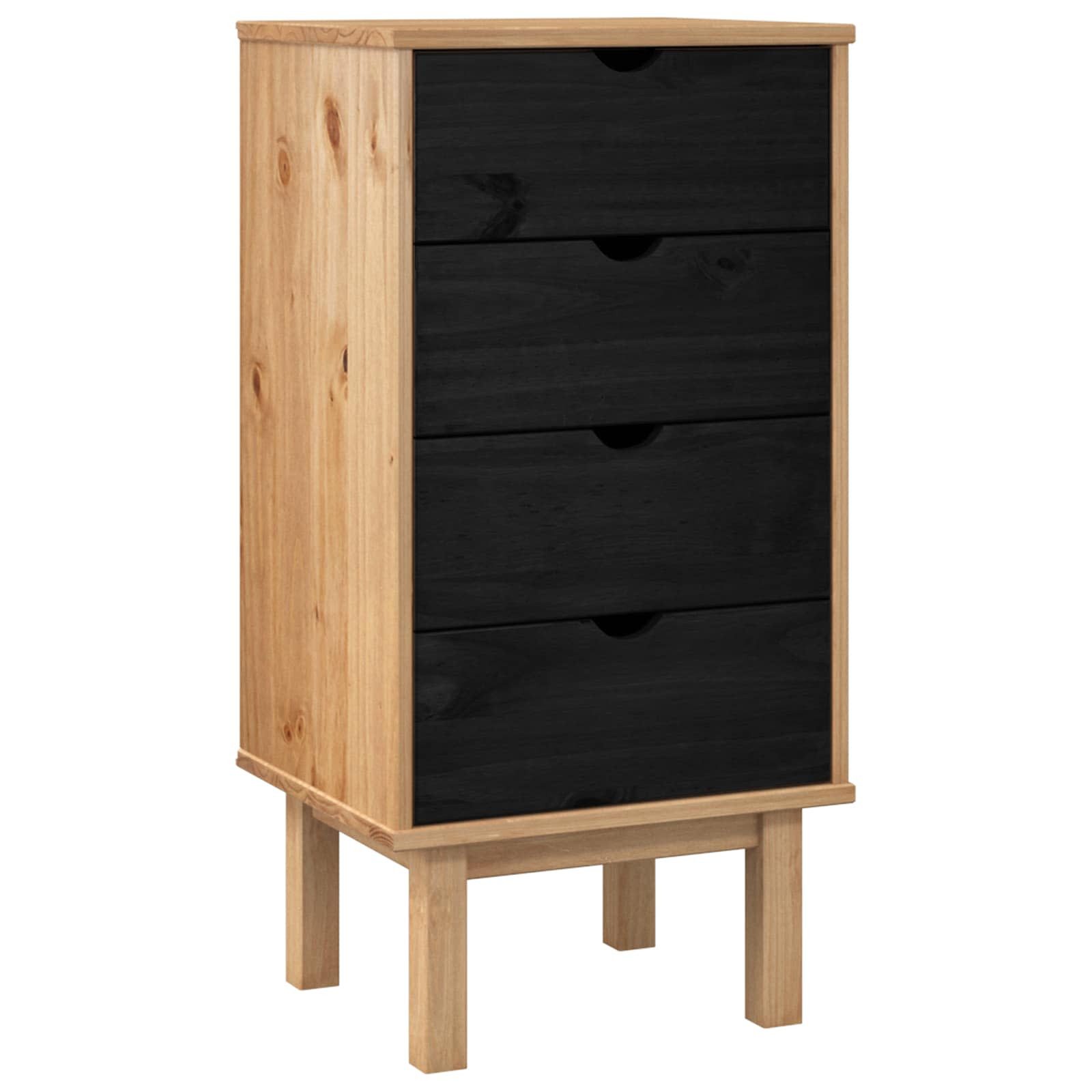 vidaXL Kommode Kommode OTTA Schwarz 45 x 39 x 90 cm Massives Kiefernholz (1 St)