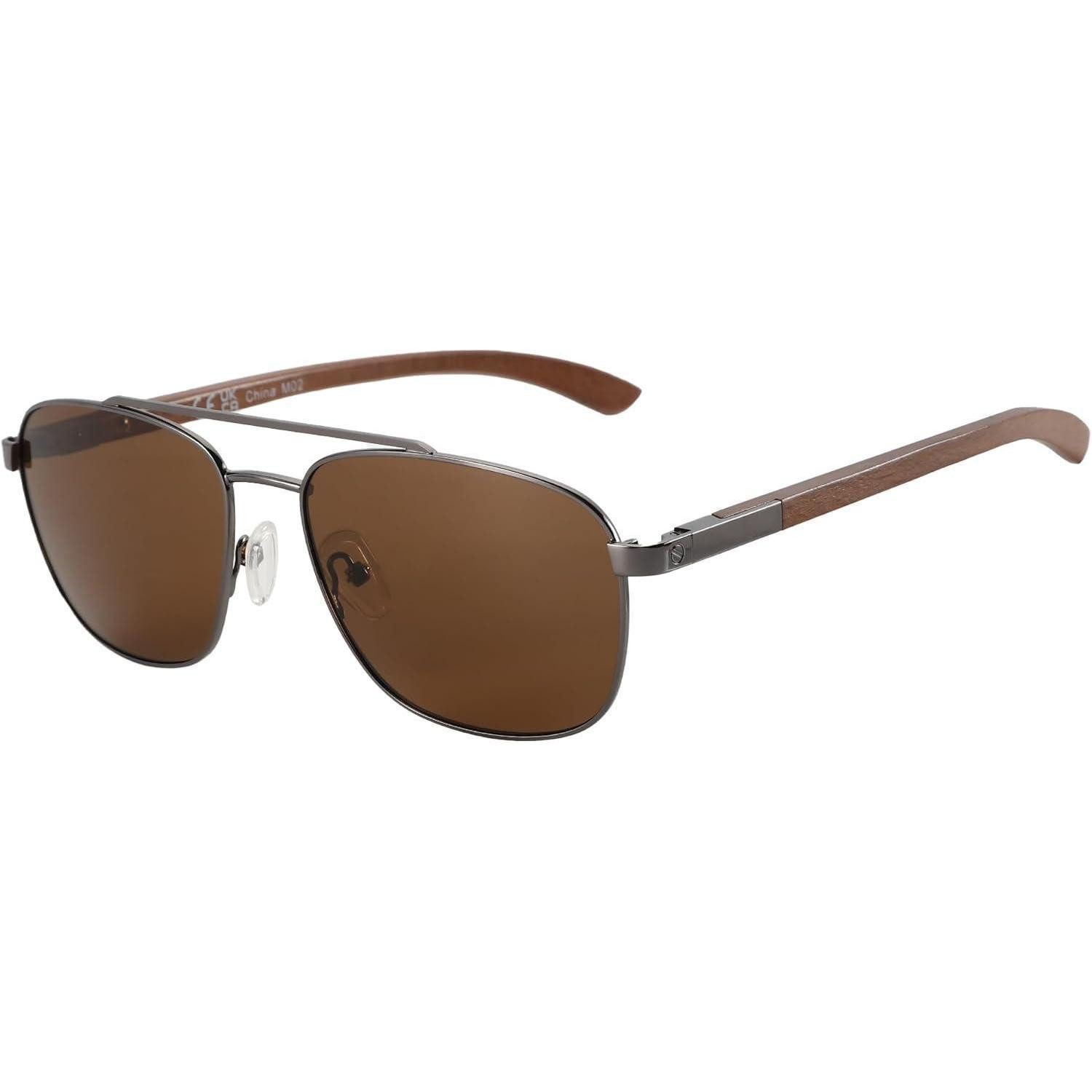 LuxusKollektion Retrosonnenbrille Sonnenbrille Polarisiert Pilotenbrille Holz Braun Rahmen Braun Linse