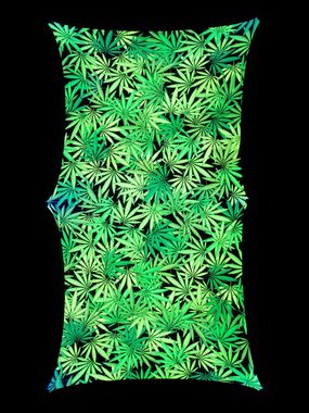 Wandteppich Schwarzlicht Segel Spandex Goa "Green Weed", 2,25x4,5m, PSYWORK, UV-aktiv, leuchtet unter Schwarzlicht