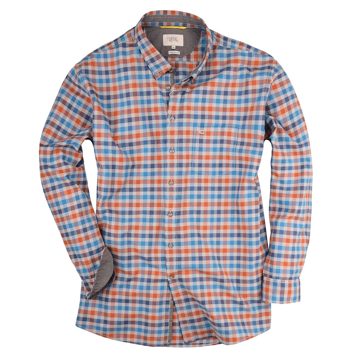 Langarmhemd XXL Langarmhemd kariert petrol-orange Camel Active