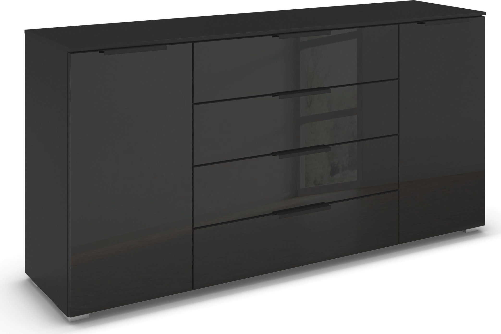 rauch Kombikommode Sideboard Schubkommode Kommode MONTCLAR Front Dekor/Hochglanz/Glas (Breite 160 / Höhe 81 cm, 2 Einlegeböden, inkl. Soft-Close-Funktion), 2-türig, 4 geräumige Schubladen, viele Griffvarianten MADE IN GERMANY