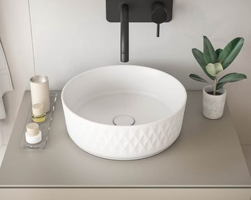 einfachgutemoebel Aufsatzwaschbecken Aufsatz-Waschbecken Bath-O-Line 36x36cm, mit Rautenmuster, weiß-matt
