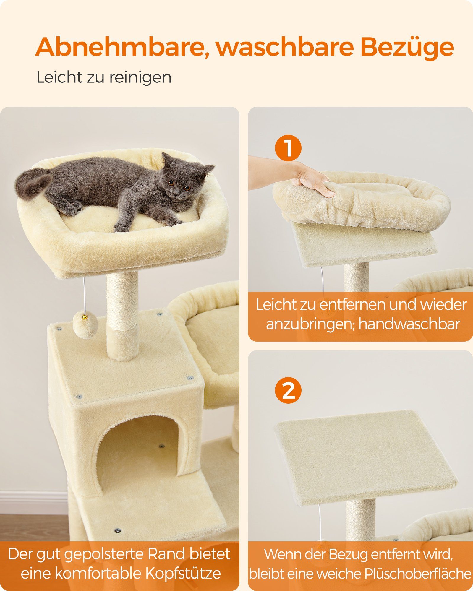 FEANDREA Kratzbaum, Katzenbaum,199cm,abnehmbaren Abdeckungen,großer Höhle