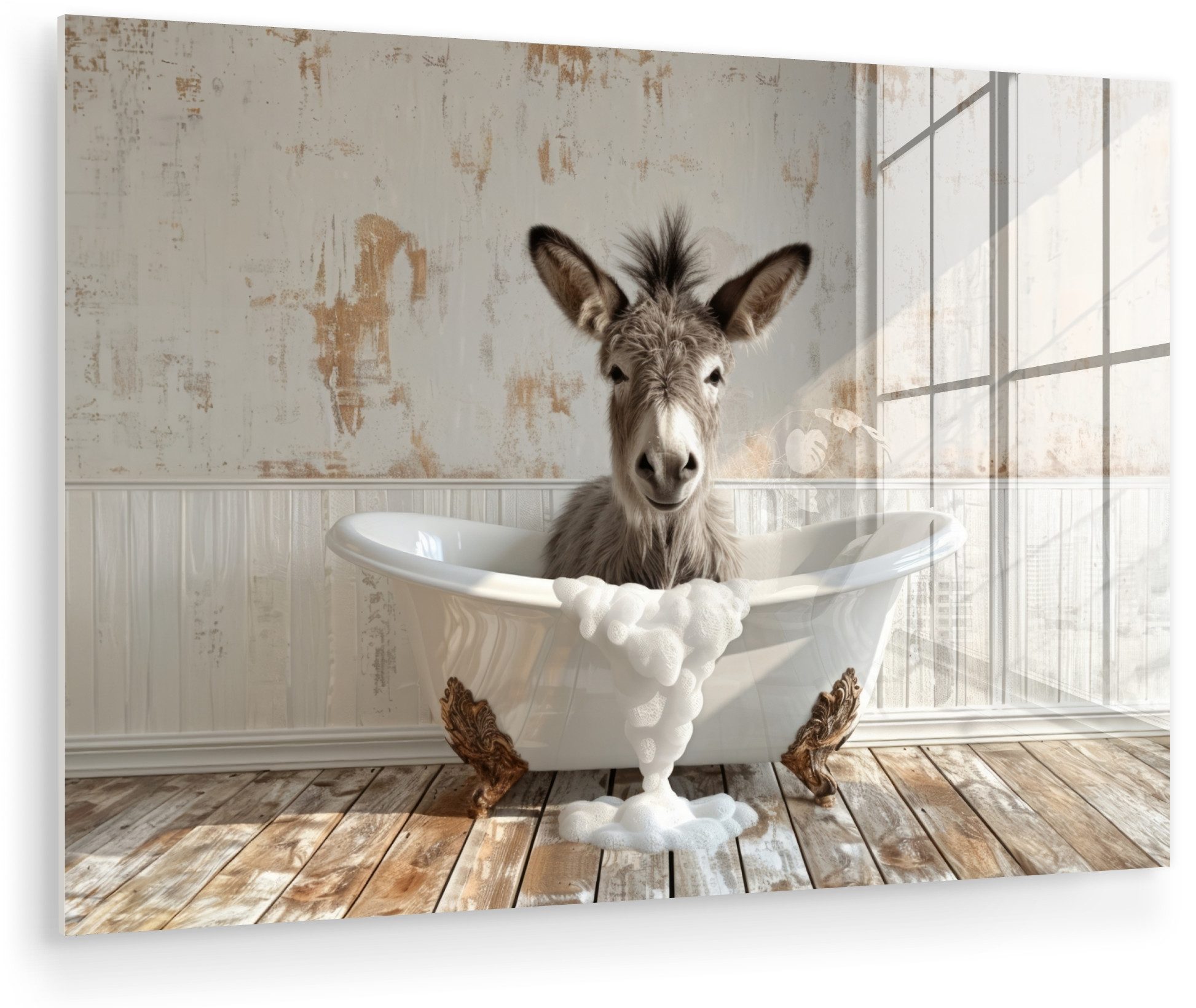MuchoWow Acrylglasbild Esel - Tiere - Badewanne - Schaumstoff, Inkl. Aufhän günstig online kaufen