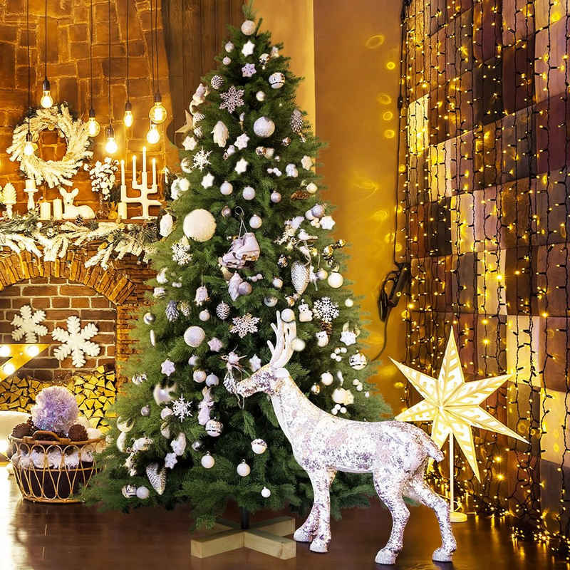 Salcar Künstlicher Weihnachtsbaum Weihnachtsbaum Künstlich Tannenbaum Christbaum mit Holzständer PE PVC, Nordmanntanne, 210 cm mit 1298 Spitzen