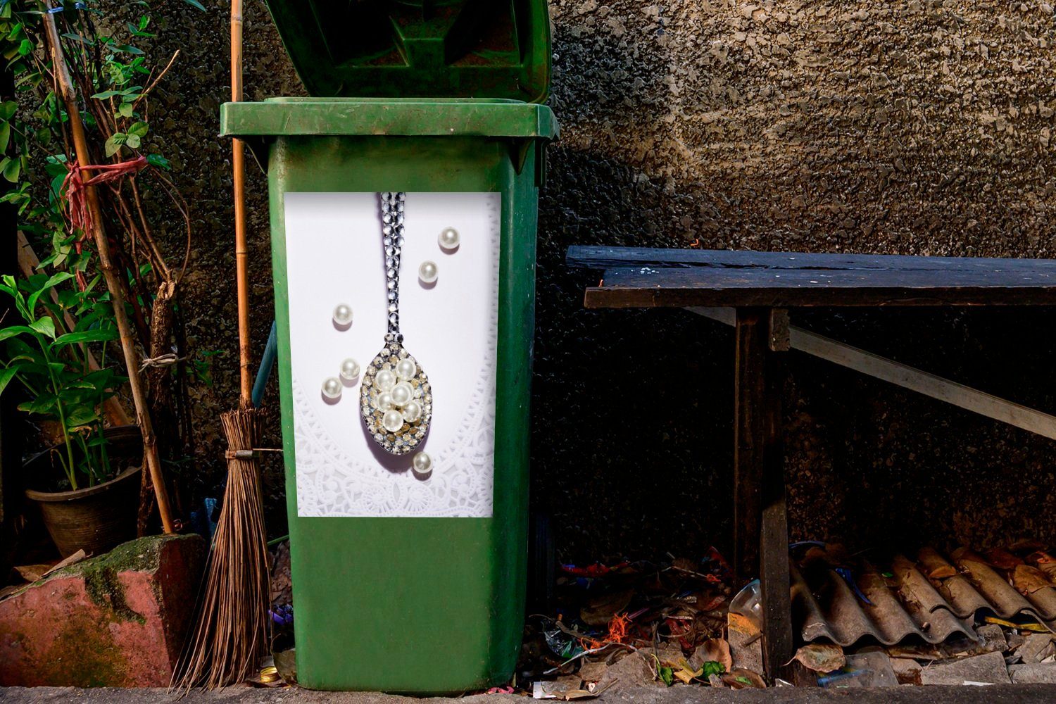 St), mit Wandsticker Sticker, Container, Teelöffel Abfalbehälter Perlen Mülleimer-aufkleber, Mülltonne, MuchoWow besetzt (1