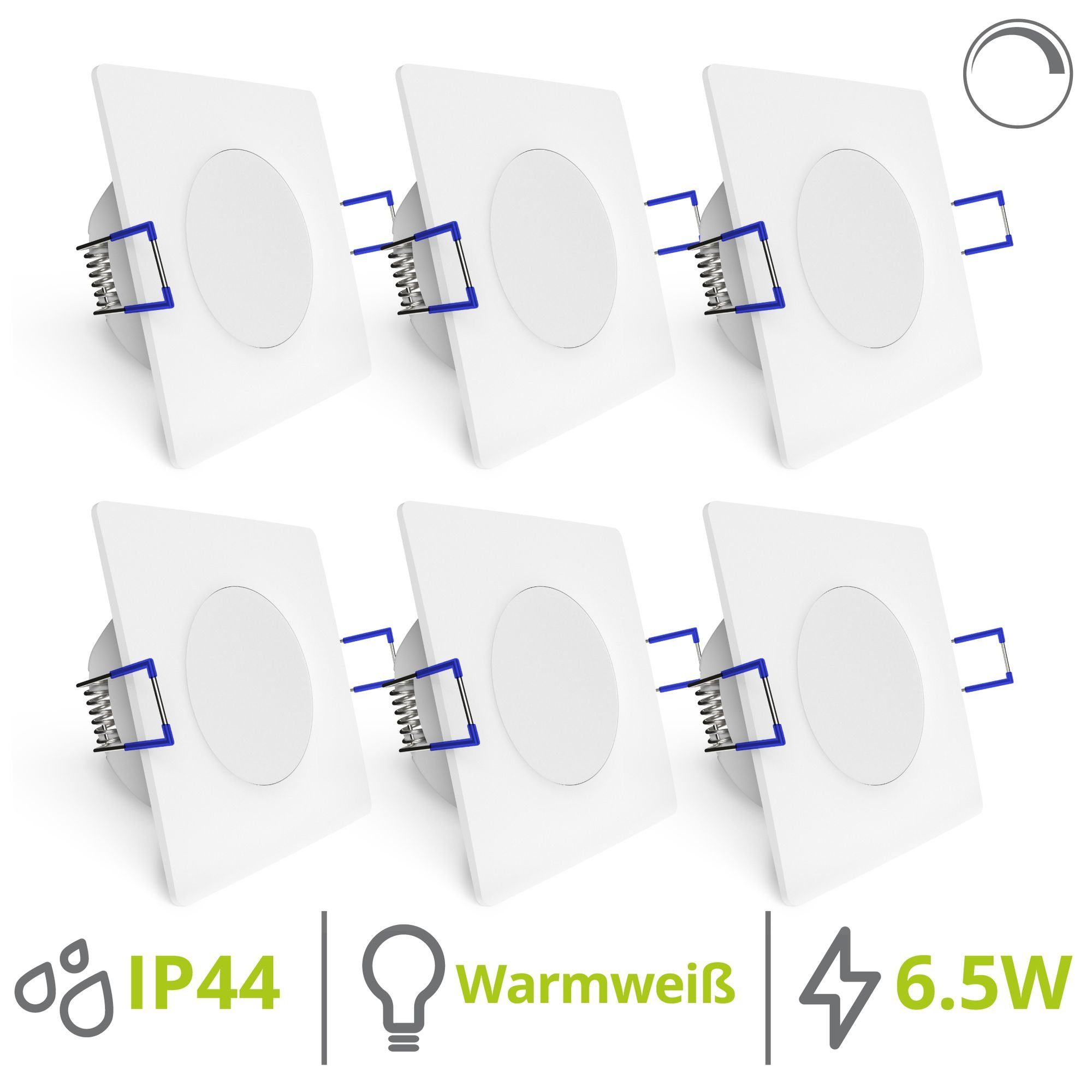 linovum LED Einbaustrahler 6er Set WEEVO flache & dimmbare LED Einbauspots eckig 2700K 6,5W 230V, Warmweiß