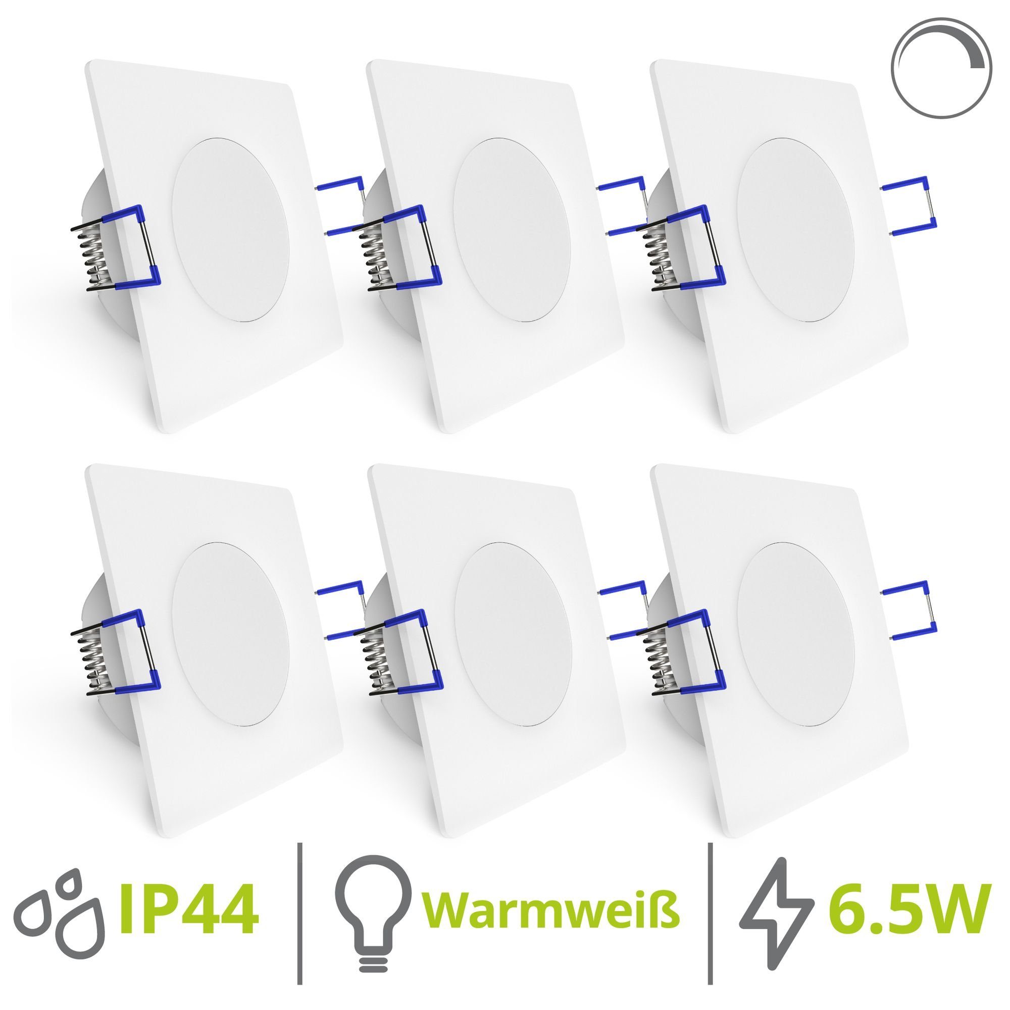 linovum LED Einbaustrahler 6er Set WEEVO flache & dimmbare LED Einbauspots eckig 2700K 6,5W 230V, LED-Leuchtmittel fest verbaut, LED-Leuchtmittel fest verbaut | Strahler