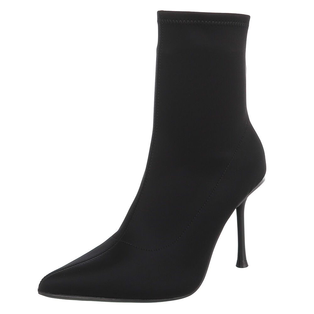Ital-Design Damen Stiefelette mit spitzem High Heel, Sock-Style High-Heel-Stiefelette (92268907) Pfennig-/Stilettoabsatz Stiefeletten in Schwarz